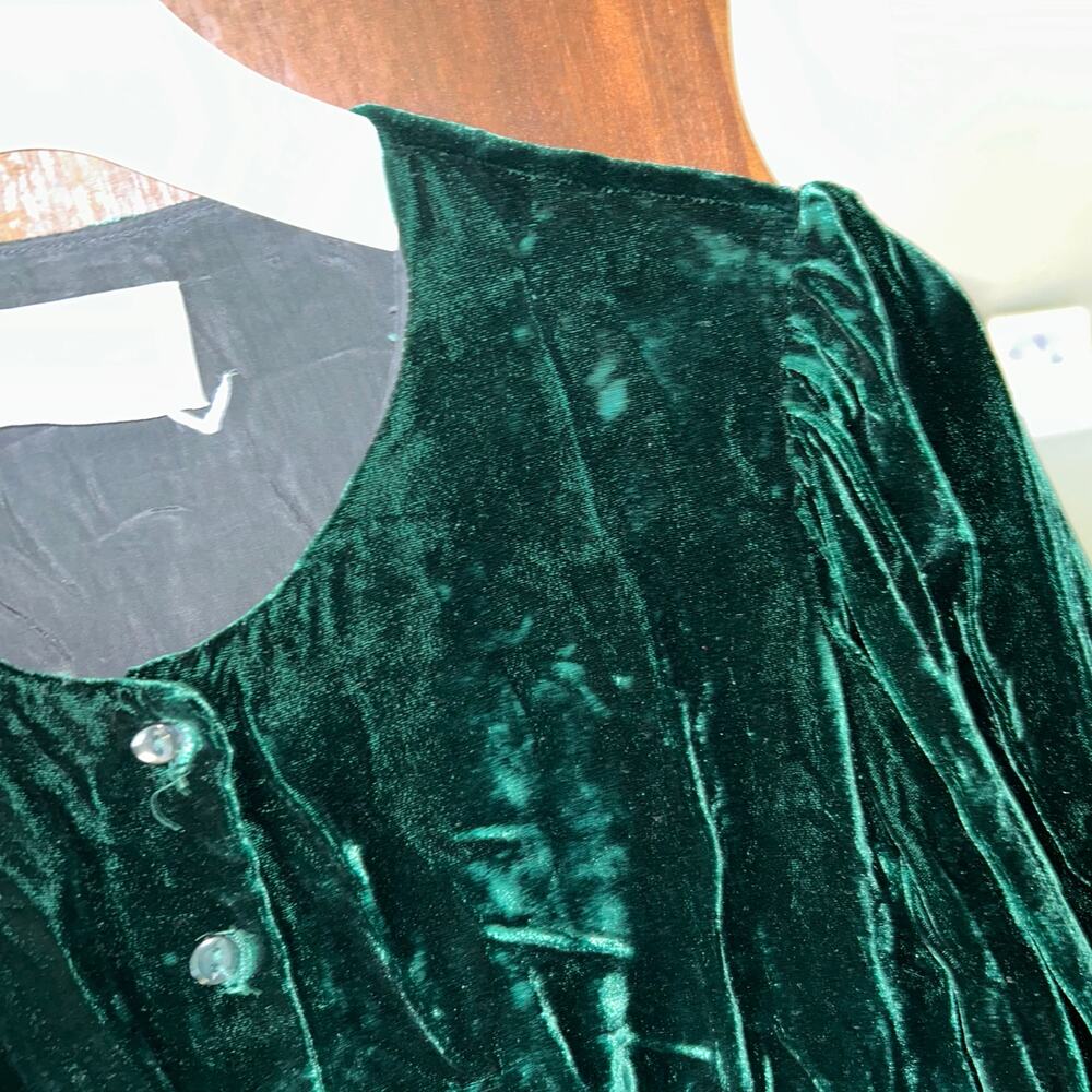 Vintage Eileen West Velvet Long Sleeve Dress Green Sz 6 button up holiday - Picture 8 of 12